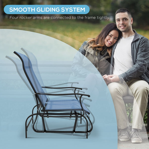 English Elm Outsunny 3-Piece Light Blue Glider Bistro Set With Glass Table For Cozy Outdoor Relaxation Space W2225P174317-GIGA