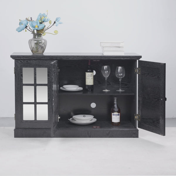 English Elm 45" Mirrored Acrylic Door Sideboard Mdf Buffet Cabinet with Adjustable Shelves Black W2899P372750