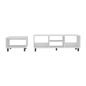 English Elm Carter 2 Piece Living Room Set with White Tv Stand and Open Shelf Coffee Table B097P474316