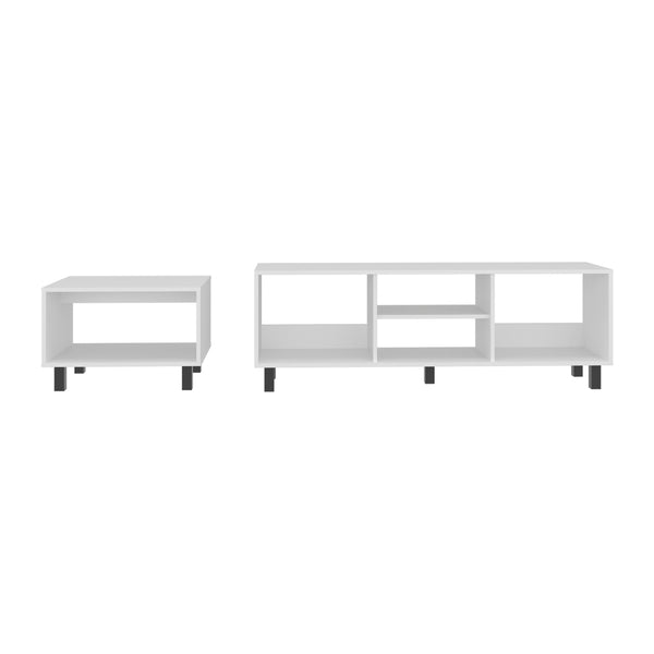 English Elm Carter 2 Piece Living Room Set with White Tv Stand and Open Shelf Coffee Table B097P474316