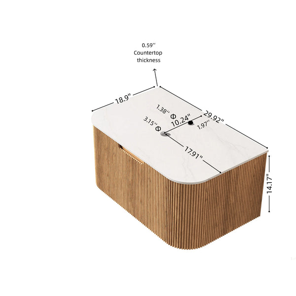 English Elm Lede Floating Bathroom Vanity Woodgrain Shelf with White Acrylic Vessel Basin Modern W2615P210238