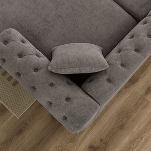 English Elm 135.5-inch Modern Chenille U-Shaped Sectional Sofa with Dual Chaise, Pull-Point Detail, Pillows, Wooden Legs Grey W1926S00047