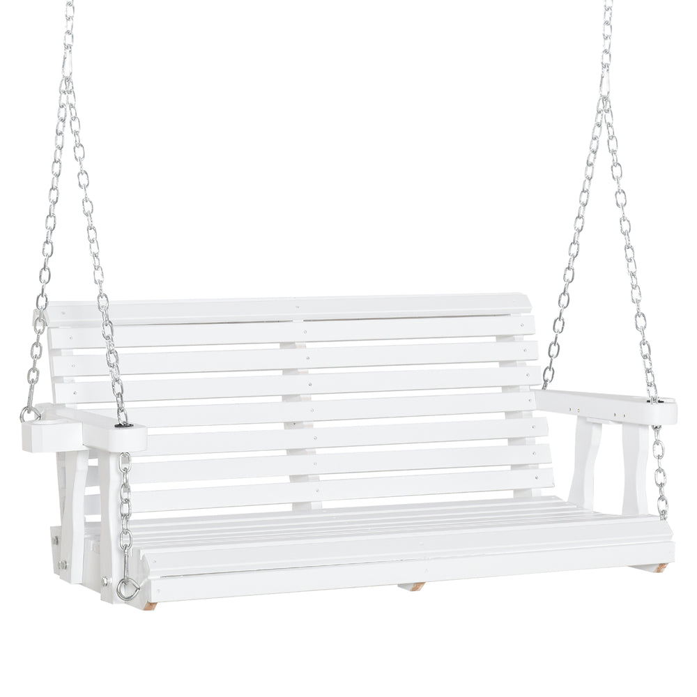 English Elm Porch Swing Solid Fir Wood Two Seat Slatted Design with Built in Cupholders T3971P388172
