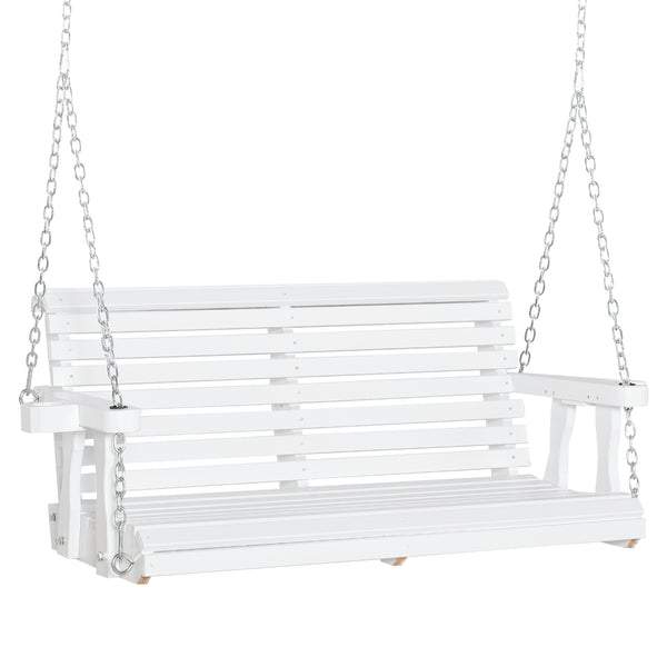 English Elm Porch Swing Solid Fir Wood Two Seat Slatted Design with Built in Cupholders T3971P388172