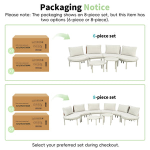 English Elm TOPMAX 8-Piece Patio Sofa Set with Modular Half-Moon Sectionals, Tempered Glass Tables, Cushioned Komfort Beige SP100029AAA