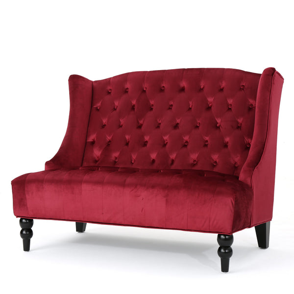 English Elm Christopher Knight Home® - LOVESEAT wingback velvet button-tufted diamond stitch loveseat with plush comfort and durable sheen WINE RED 61186.00NVLTWIN
