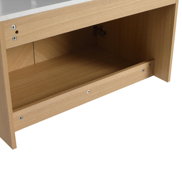 English Elm 30" Wall-Mounted Vanity with Artificial Stone Top, Oak Finish, Soft-Close Doors, Metal Handles, KD-pack W999P373489
