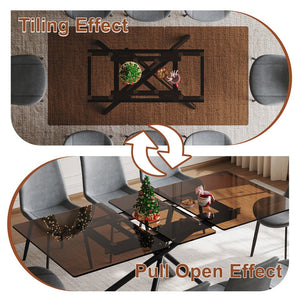 English Elm 59-inch Expandable Glass Top Dining Set Seats 8 with Upholstered Chairs X-base W2700S00083