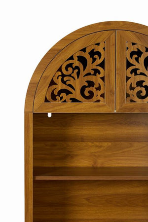 English Elm Vintage Hand-carved Solid Wood Bookcase Tall Arched Open Shelf Cabinet for Living Room W3123P485777