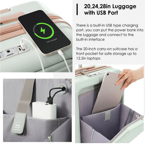 English Elm Luggage Set 3 Piece Abs Hard Shell Spinner Carry on with Usb Port and Cup Holder N726P187632B