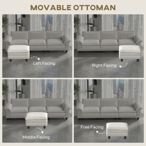 English Elm Luxury Corduroy Sectional Sofa with Reversible Ottoman Deep Seat Family Living Room Beige T3971S00106