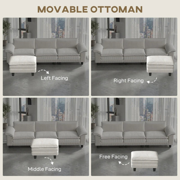 English Elm Luxury Corduroy Sectional Sofa with Reversible Ottoman Deep Seat Family Living Room Beige T3971S00106