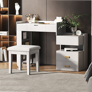 English Elm 3-in-1 Makeup Vanity Desk with Flip Mirror, LED 3-Color Lighting, Expandable Length & Ample Storage Drawers White N844P285298A