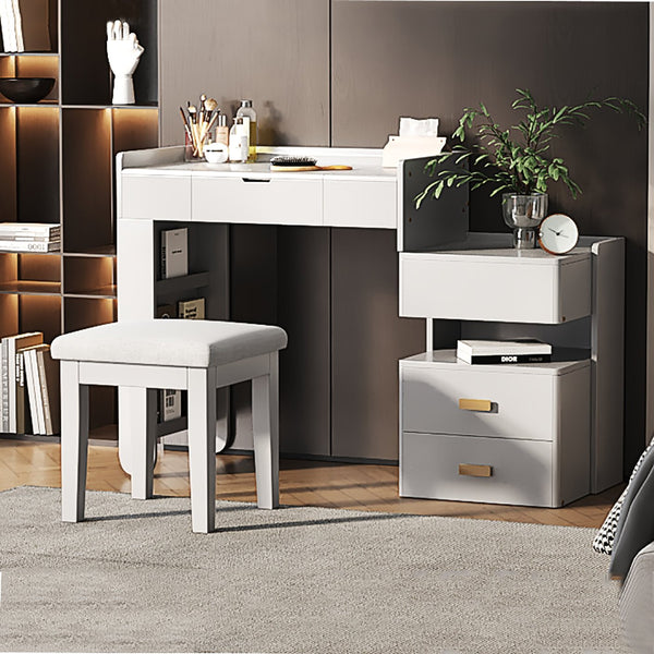 English Elm 3-in-1 Makeup Vanity Desk with Flip Mirror, LED 3-Color Lighting, Expandable Length & Ample Storage Drawers White N844P285298A