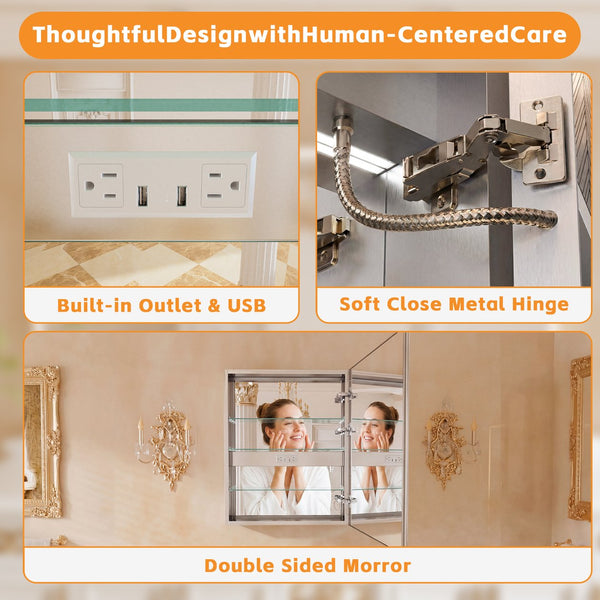 English Elm 24" Aluminum Medicine Cabinet Led Mirror with Dimmable Light Digital Display Storage W5609P461383