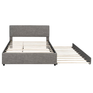 English Elm Queen Linen Upholstered Platform Bed with Brick Textured Headboard and Pull Out Trundle SF000004AAE-1