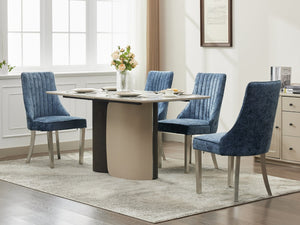 English Elm Rayon Upholstered Dining Chairs – Set Of 2 Blue Chenille Accent Chairs With Silver Steel Legs For Style W1143P293317-GIGA