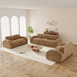 English Elm 3 Piece Velvet Cloud Sofa Set Tufted Plush Living Room Modular Seating Collection Camel W714S01636