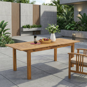 English Elm Outdoor Solid Acacia Expandable Patio Dining Table with Umbrella Hole Natural Grain 68892.00SNTS