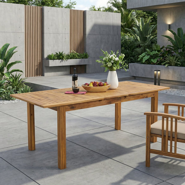 English Elm Outdoor Solid Acacia Expandable Patio Dining Table with Umbrella Hole Natural Grain 68892.00SNTS