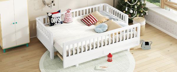 English Elm Twin Xl Platform Bed Frame With Guardrails - Solid Pine Wood, Convertible To Queen, White Finish W1580S00241-GIGA