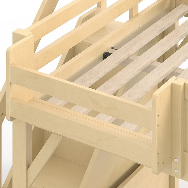 English Elm Twin Low Loft Bed Solid Pine Frame Kids Study Desk Blackboard Storage White Natural W1580S00549