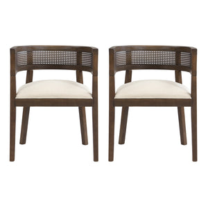 English Elm Christopher Knight Home® - DINING Chair Set of 2 with Rattan Round Back and Upholstered U‑Seat, Wood Frame, Contemporary Style Beige,Walnut N771P192287T