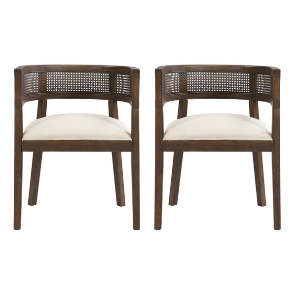 English Elm Christopher Knight Home® - DINING Chair Set of 2 with Rattan Round Back and Upholstered U‑Seat, Wood Frame, Contemporary Style Beige,Walnut N771P192287T