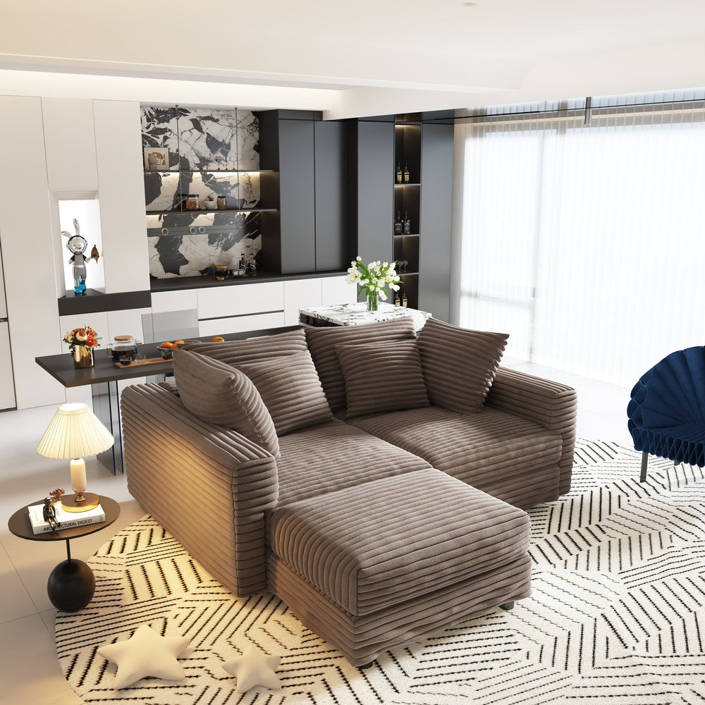 English Elm 102.4" Plush Corduroy 4-Seat Sofa - Modern Cloud Couch With Movable Ottoman & Deep Cushions For Comfort W1885S00132