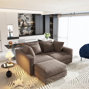 English Elm 102.4" Plush Corduroy 4-Seat Sofa - Modern Cloud Couch With Movable Ottoman & Deep Cushions For Comfort W1885S00132