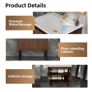English Elm 30 Inch Bathroom Vanity with Sink — Floor-Standing Stability, Soft-Close Drawers, Ample Storage, Durable Finish Walnut 35.47 L x 8.07 W x 21.85 H W3520S00013
