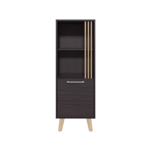 English Elm Vance 47" High One Door Cabinet with Shelves, Dark Wengue/Light Oak Accent, Slim Vertical Storage B200P253745