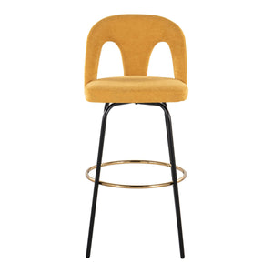 English Elm Fixed-height Swivel Barstools with Gold Footrest Black Frame White Upholstery Set B202S01874