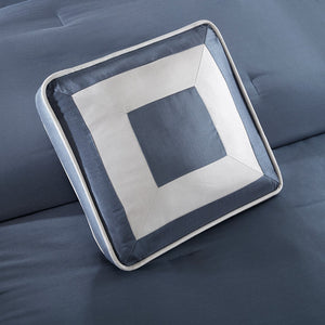 English Elm 7 Piece Comforter Set - Elegant Navy Cal King Bedding With Decorative Pillows & Bedskirt Included B03596972