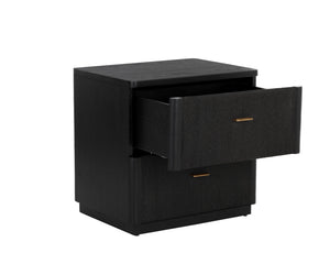 Sunpan Etienne Nightstand: Elegant Linear Design with Antique Brass Handles & Unique Wood Character Elements Black