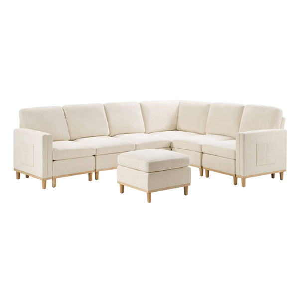 English Elm Modern Modular Sectional Sofa Plush Fabric Upholstery Reconfigurable Living Room Seating Beige+White W2085S00111