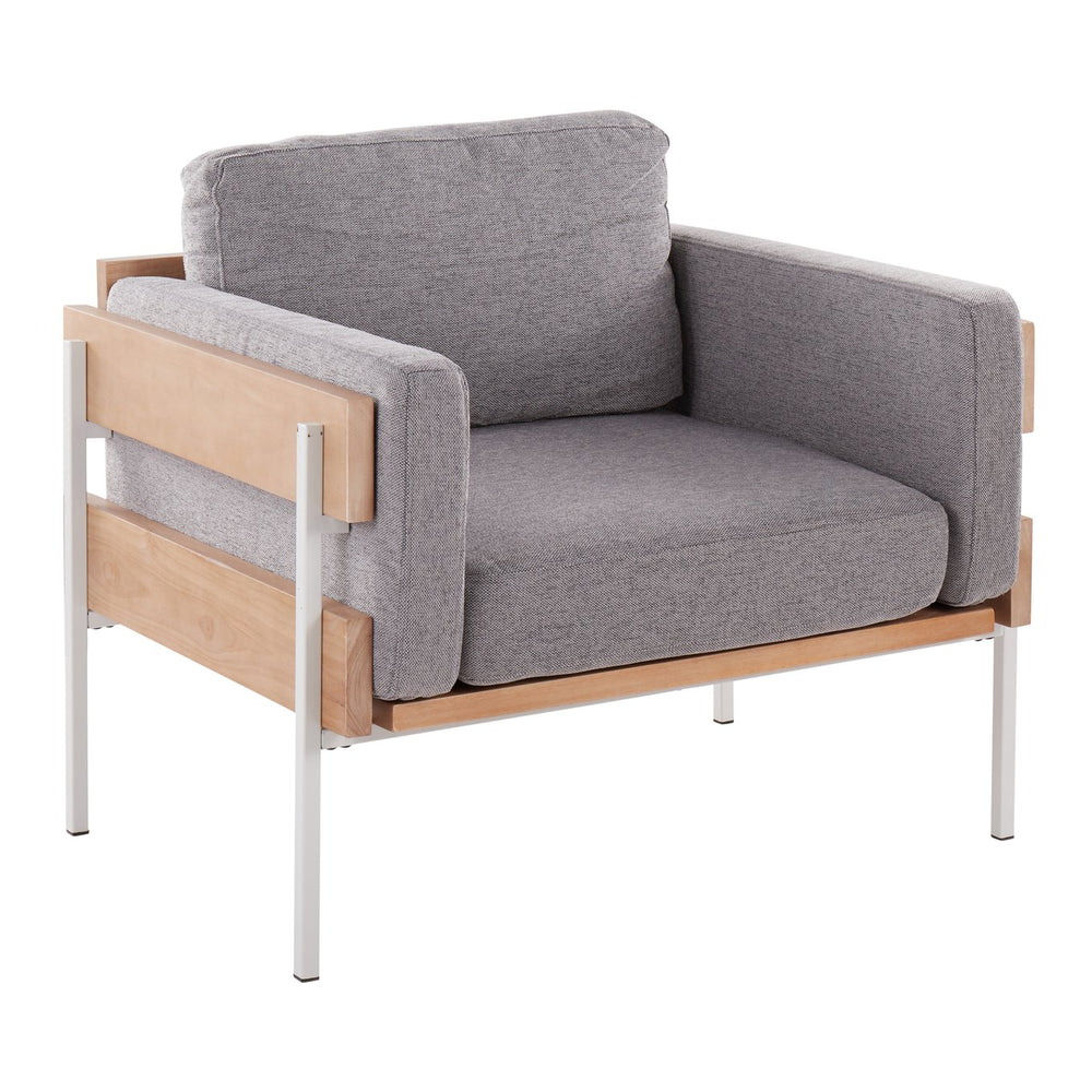 English Elm Accent Chair Farmhouse Style with Metal Frame Wood Panels and Grey Cushioned Seating B202S01297