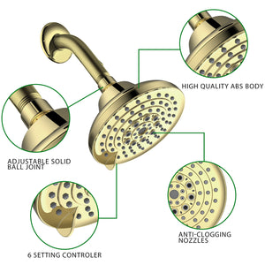 English Elm 6 High-Pressure Shower Head 5" Rain Fixed Ceiling-Mount with 6 Spray Modes, Anti-Clog Nozzles, Easy Install, Low-Flow Performance Gold T3177P277455