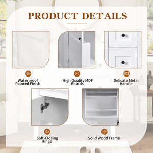 English Elm 30 Inch Bathroom Vanity with Ceramic Sink and 3 Smooth-Glide Drawers, Modern Moisture-Resistant Storage White N710P252105K