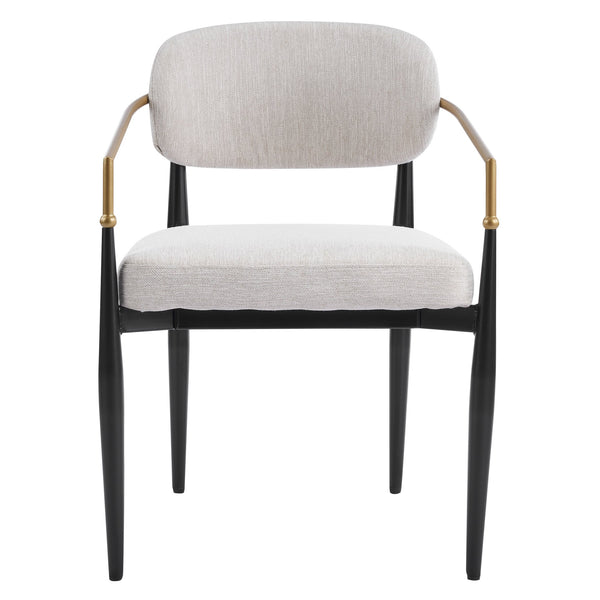 English Elm Fabric Upholstered Dining Chairs Glam Set of Two with Gold Accents Iron Frame N768P379506B