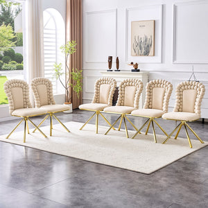 English Elm Set of 2 Sculptural Bubble Back Velvet Dining Chairs with Electroplated Metal Legs Beige,Gold W1512P491562
