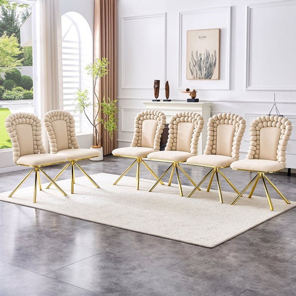 English Elm Set of 2 Sculptural Bubble Back Velvet Dining Chairs with Electroplated Metal Legs Beige,Gold W1512P491562