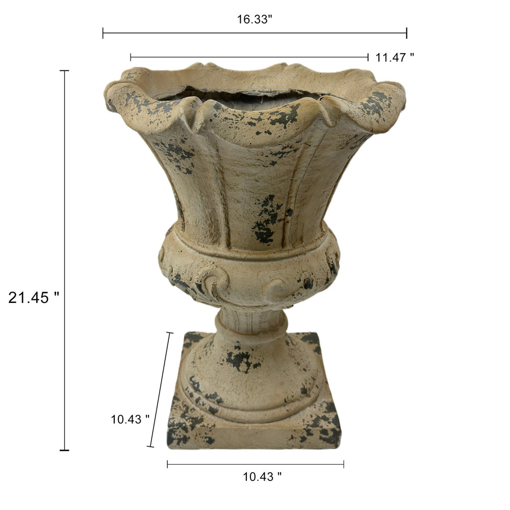 English Elm Mgo Artisan Hand-painted Antique White Outdoor Square Urn Planter for Patio Gardens W5230P449938
