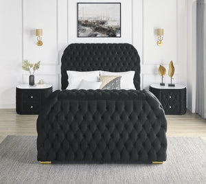 English Elm Luxurious King Size 3Pc Bed Set With Tv Lift & Electric Fireplace - Black Velvet Tufted Design B2741S00094