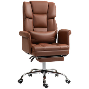 English Elm Homcom Ergonomic Executive Office Chair With Footrest, Pu Leather Upholstery & Lumbar Support, Brown W2225P250007