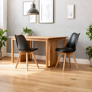 English Elm Set of four modern medieval dining chairs with cushioned PU seats, solid wooden legs, 300lb capacity, non-slip pads, durable waterproof finish, easy assembly, ergonomic back support for kitchen and dining spaces Black W3851P368633