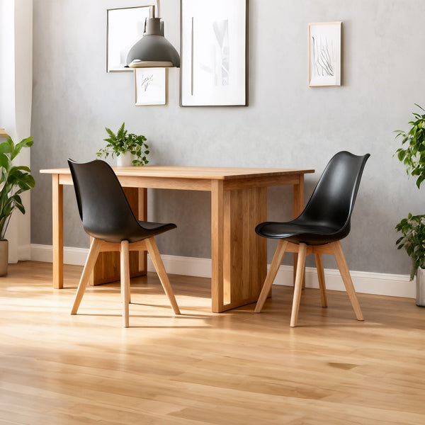 English Elm Set of Four Pu Leather Dining Chairs with Tapered Wood Legs Medieval Modern Style Black W3851P457788