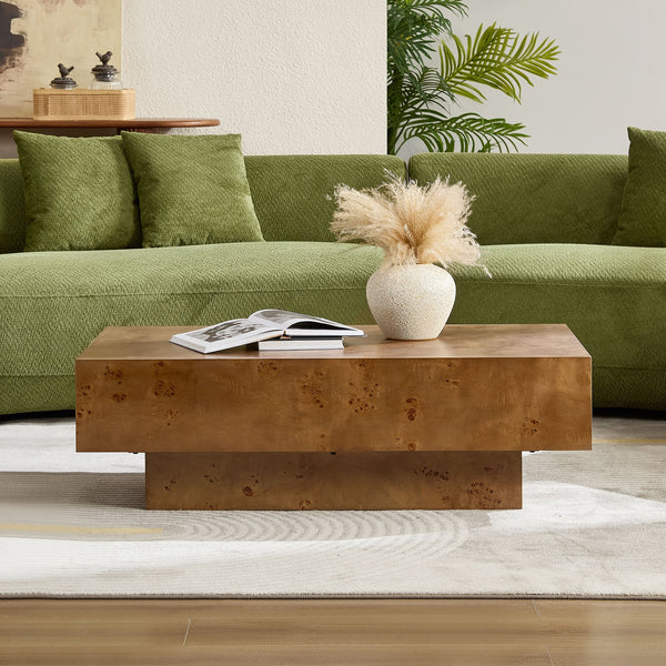 English Elm 43.31 Inch Burl Veneer Rectangular Coffee Table Mid-century Pedestal Base Living Room Walnut W2582P431212