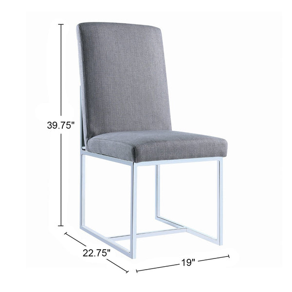 English Elm Set Of 2 Stylish Upholstered Dining Chairs With Chrome Frame - Modern Comfort In Grey Finish B016P223116-GIGA