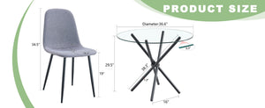 English Elm Table Set With Modern Transparent Glass Top & 4 Light Gray Linen Dining Chairs For Stylish Spaces W1151S03669-GIGA